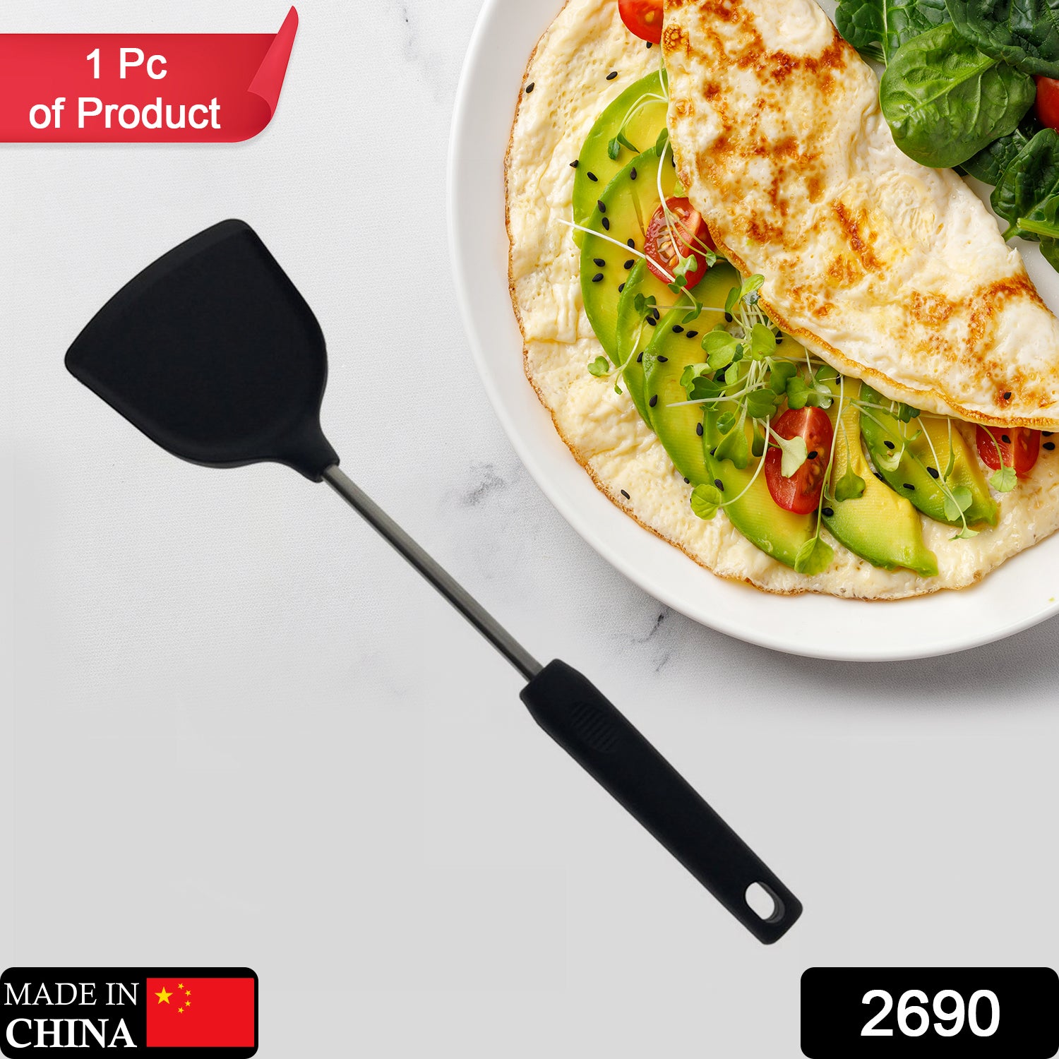 2690 Kitchen turner Heat Resistant Silicone Non-stick Silicone turner Grip Non Stick Long Handle Cooking turner
