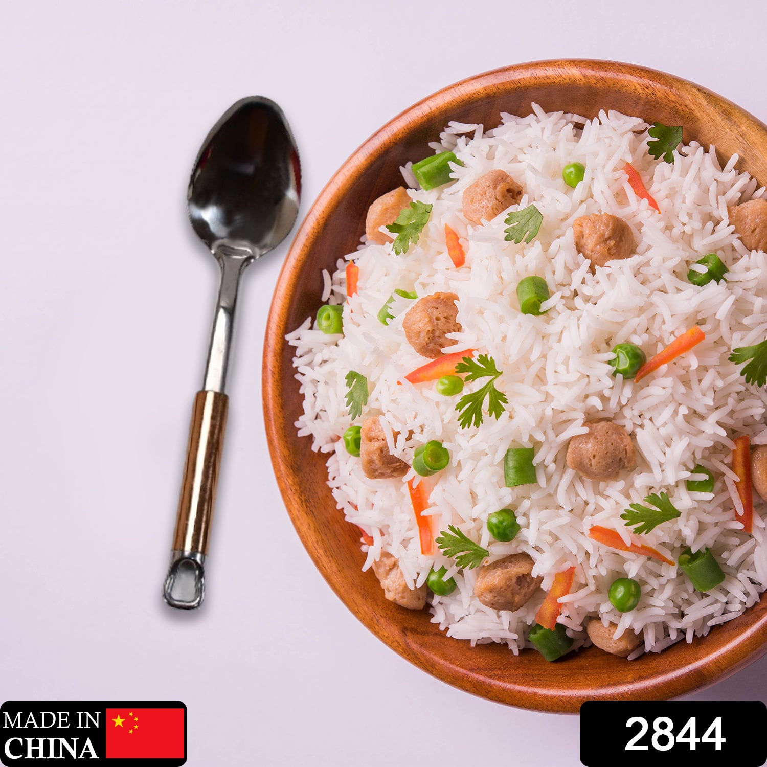 2844 Stainless Steel Plain Serving Spoon with gold steel handle for Kitchen 1pc  (32Cm)