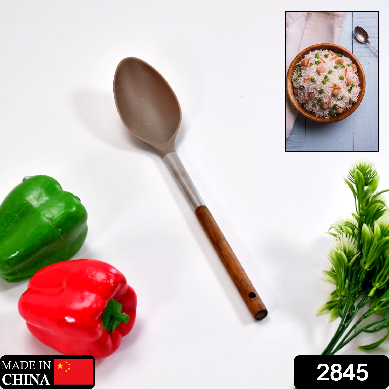 2845 Plastic Kitchen Wooden Handle Hand Held Safe Anti-rust Washable Reusable Cookware Indoor Cooking Tools