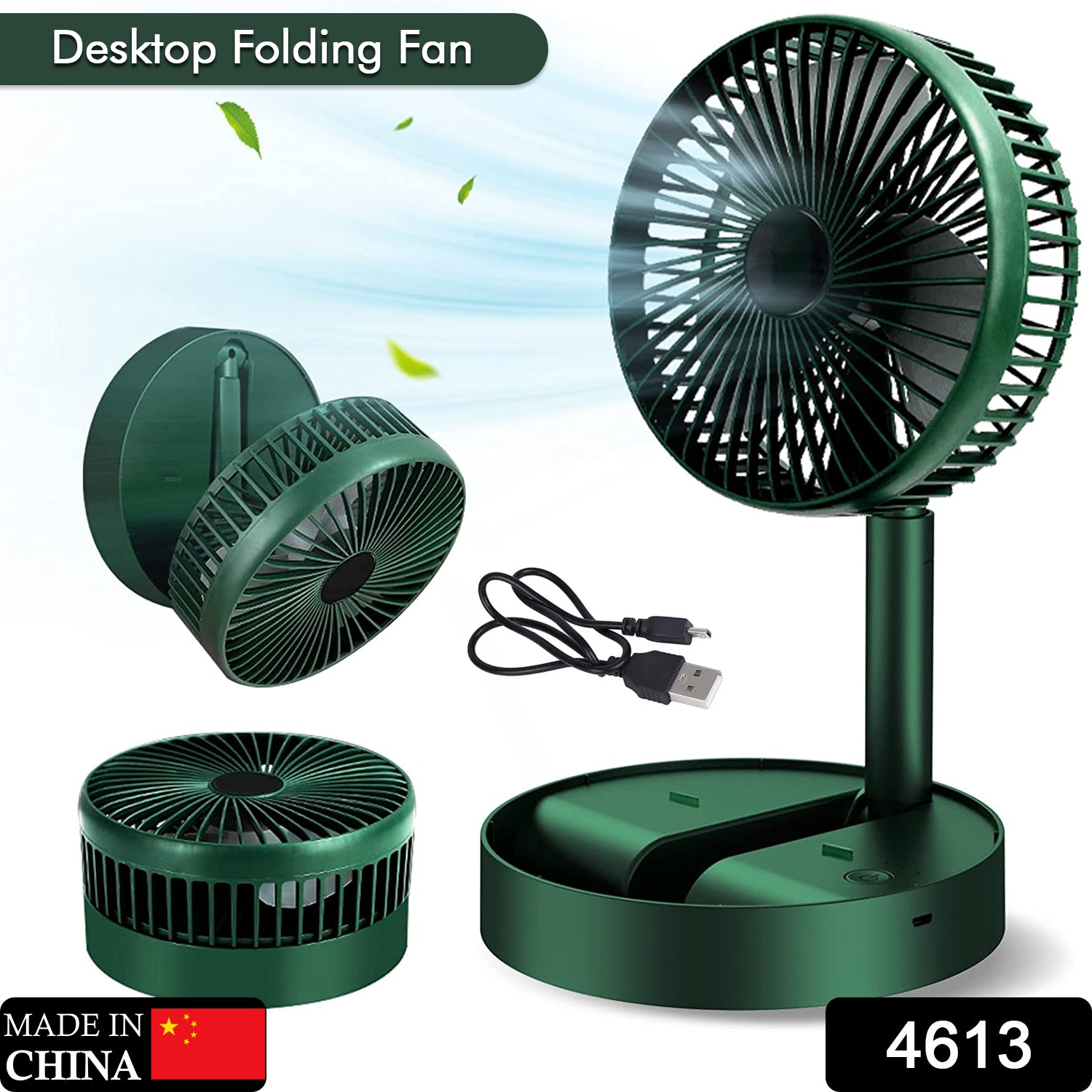 4613 Telescopic Electric Desktop Fan, Height Adjustable, Foldable & Portable for Travel/Carry | Silent Table Top Personal Fan for Bedside, Office Table