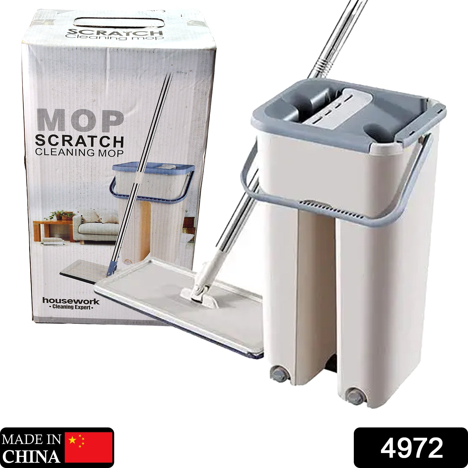 4972 Scratch Cleaning MOP with 2 in 1 SELF Clean WASH Dry Hands Free Flat Mop