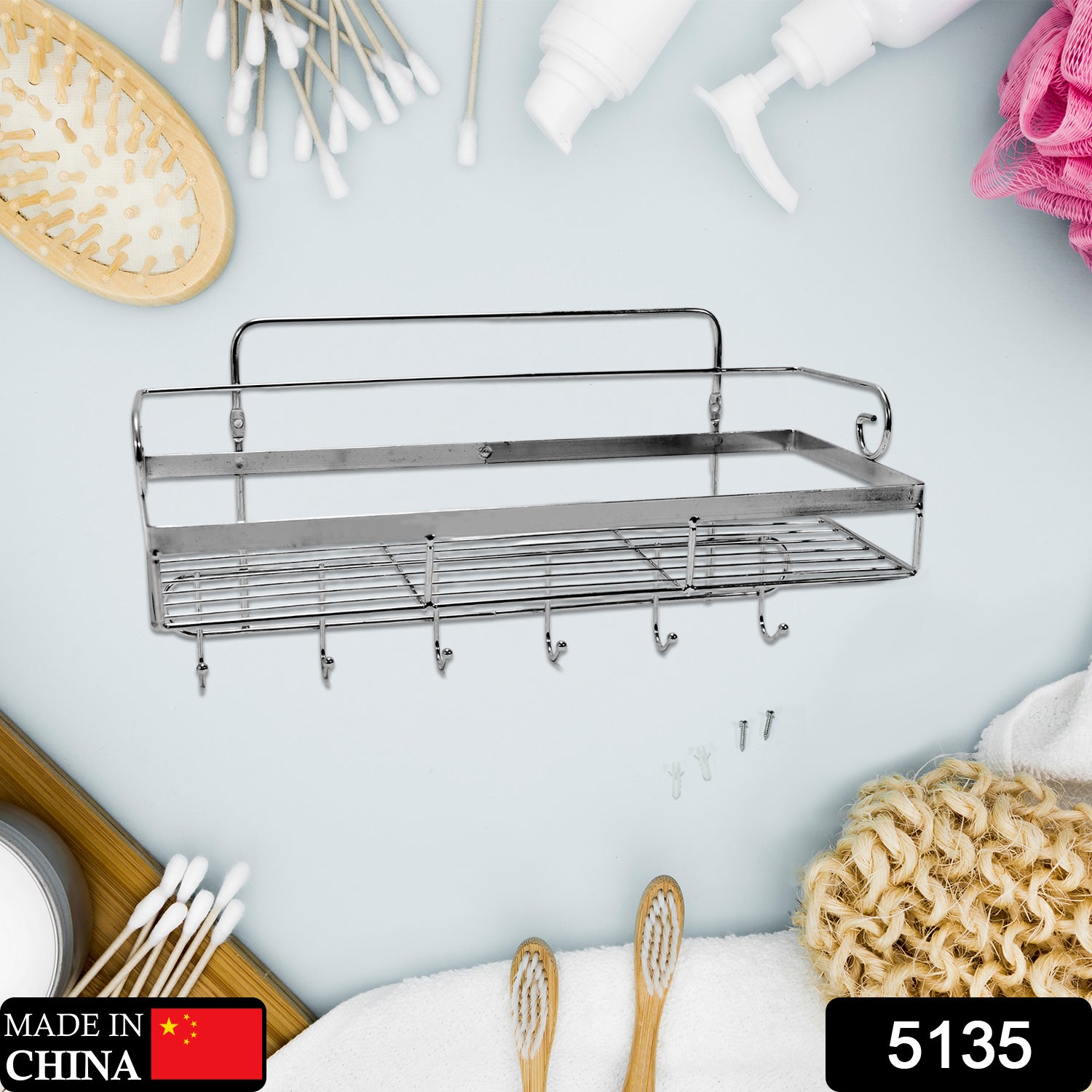 5135 Stainless Steel Chrome Finish Silver Wall Mount Multi Purpose Bathroom Shelf