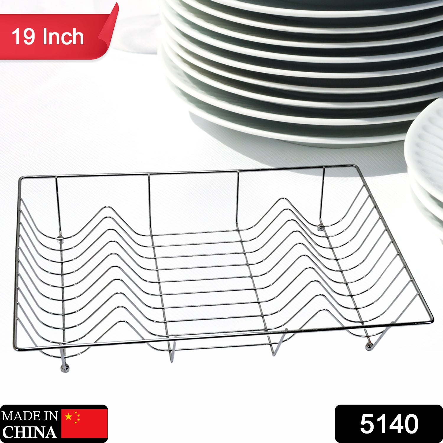 5140 High Grade Dish Drainer Basket/Plate Sink Stand/Plate Drying Rack/Dish Rack for Kitchen Stainless Steel 48cm