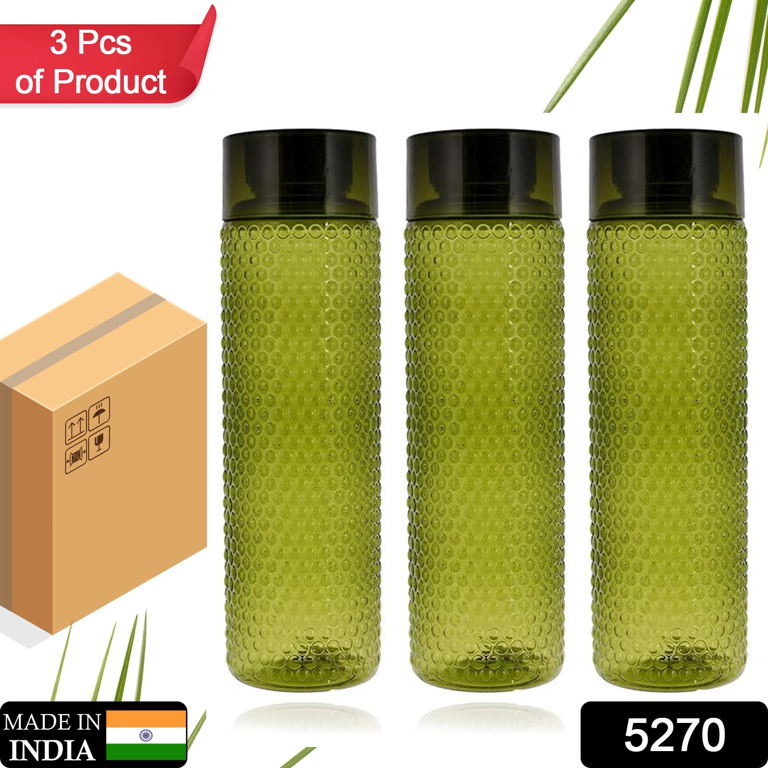 5270 Water Bottle Bubble Shape Designer Water Bottles for Fridge School College Use, Capacity 1000ml ( 3 pc )