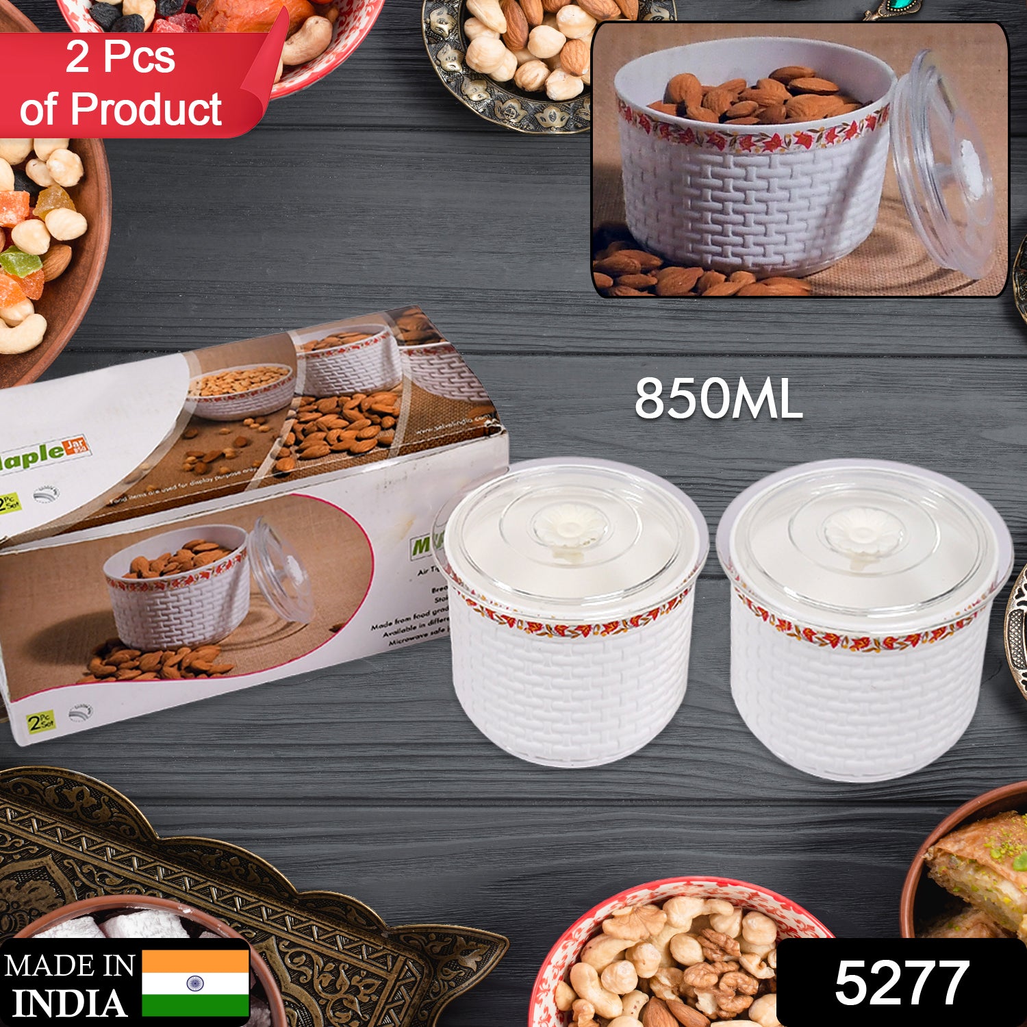 5277 Maple Air Tight Container Jar 850 ml  For Home & Kitchen Use Jar Set of 2 pcs