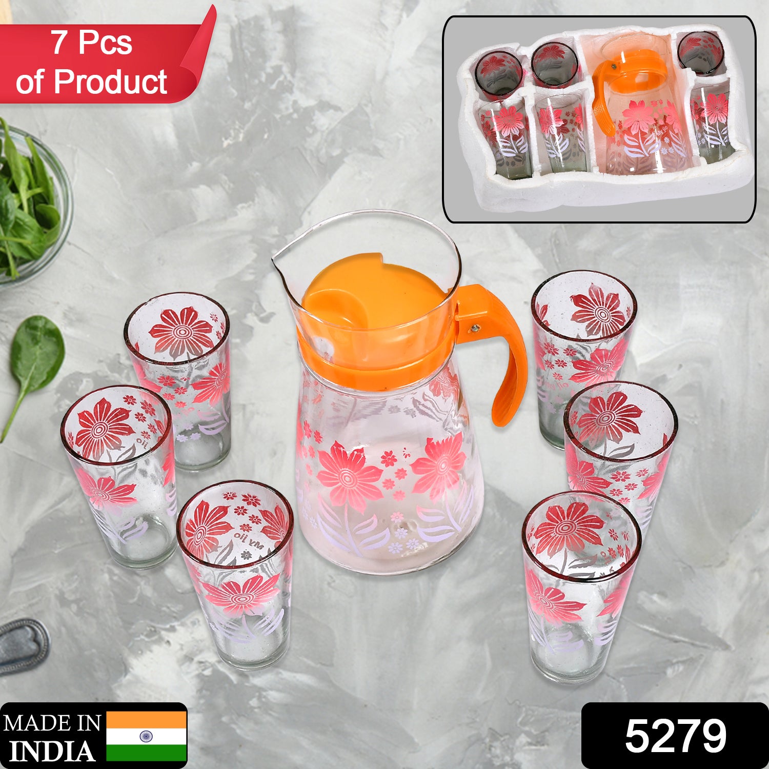 5279 Drinkware Water Jug & Glass Crystal Glass Juice Set | 1 Jug (1L) & Set of 6 Glasses Set For Home Use