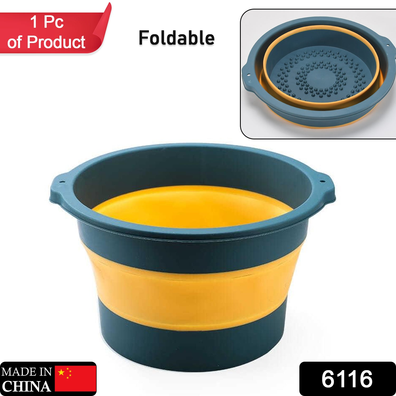 6116 Multi-Purpose Portable Collapsible Plastic, Silicone Round Folding Tub, Water Container Folding Foot Spa Basin Tub, with Hanging Hole