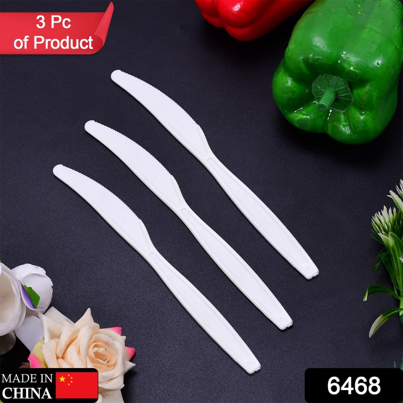 6468 Plastic Knives, Re-useable, Hand Washable Long Perfect for Birthday Parties, Camping, Catering (pack of 3)