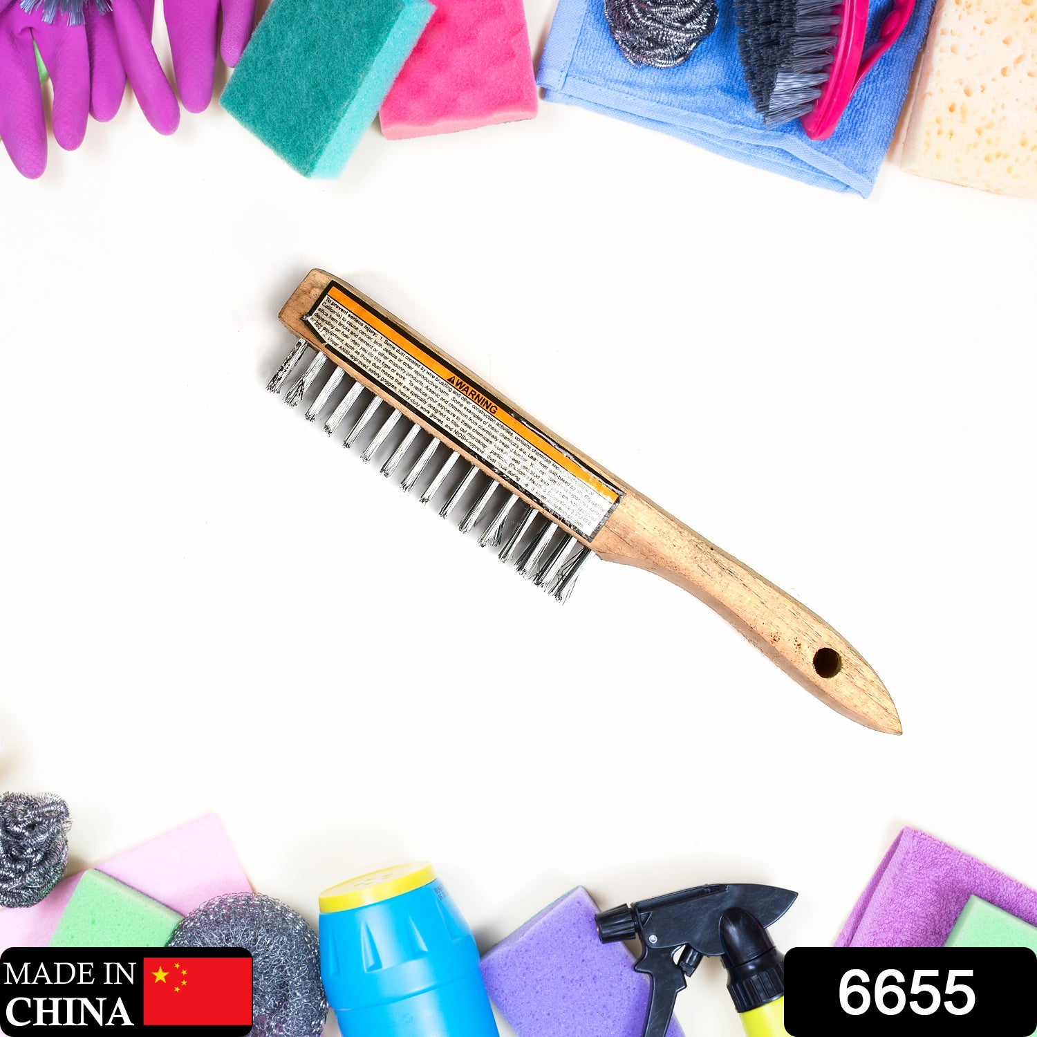 6655 Wooden Handle Wire Brush, Wire for Cleaning Welding Slag and Rust