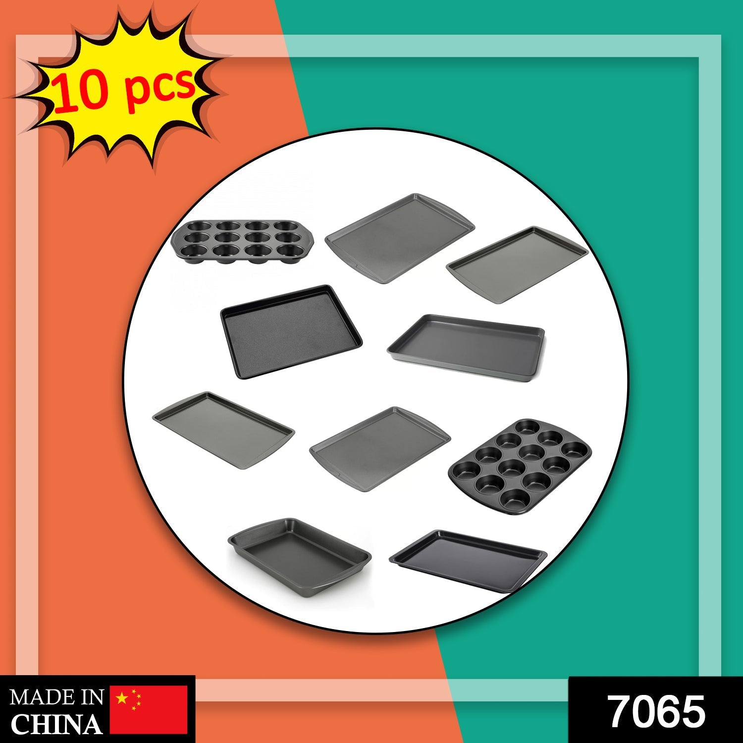 7065 Random Shape Non-Stick and Microwave Safe Bakeware Set (Pack of 10Pcs)