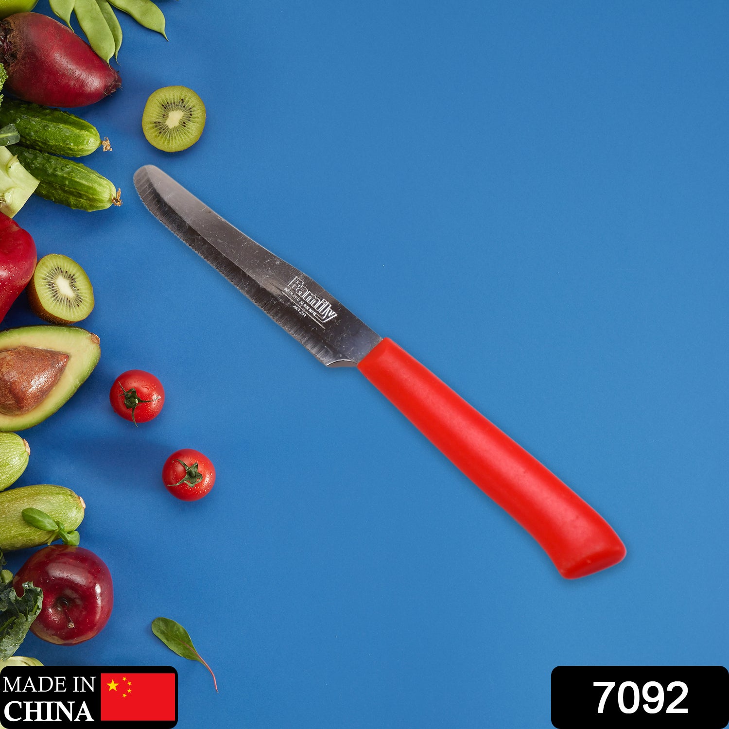 7092 Red Kitchen Knife Steak and Vegetable Knife - Razor Sharp Pointed Tip, Serrated Edge - Color Coded Kitchen Tools by The Kosher Cook