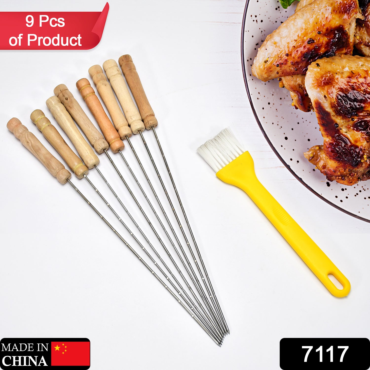 7117 Barbecue Skewers for BBQ Tandoor & Brush For Kitchen Use