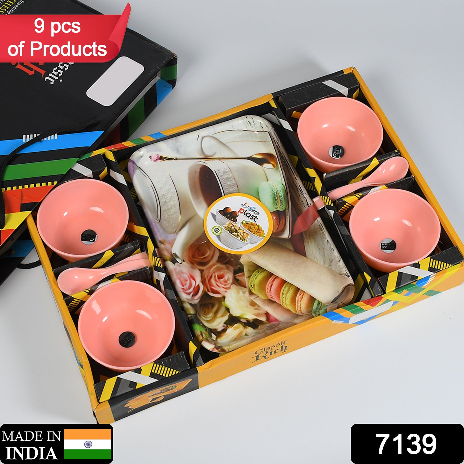 7139 Dinner Set Plate Bowl and Spoon Set Plastic For Home & kitchen use