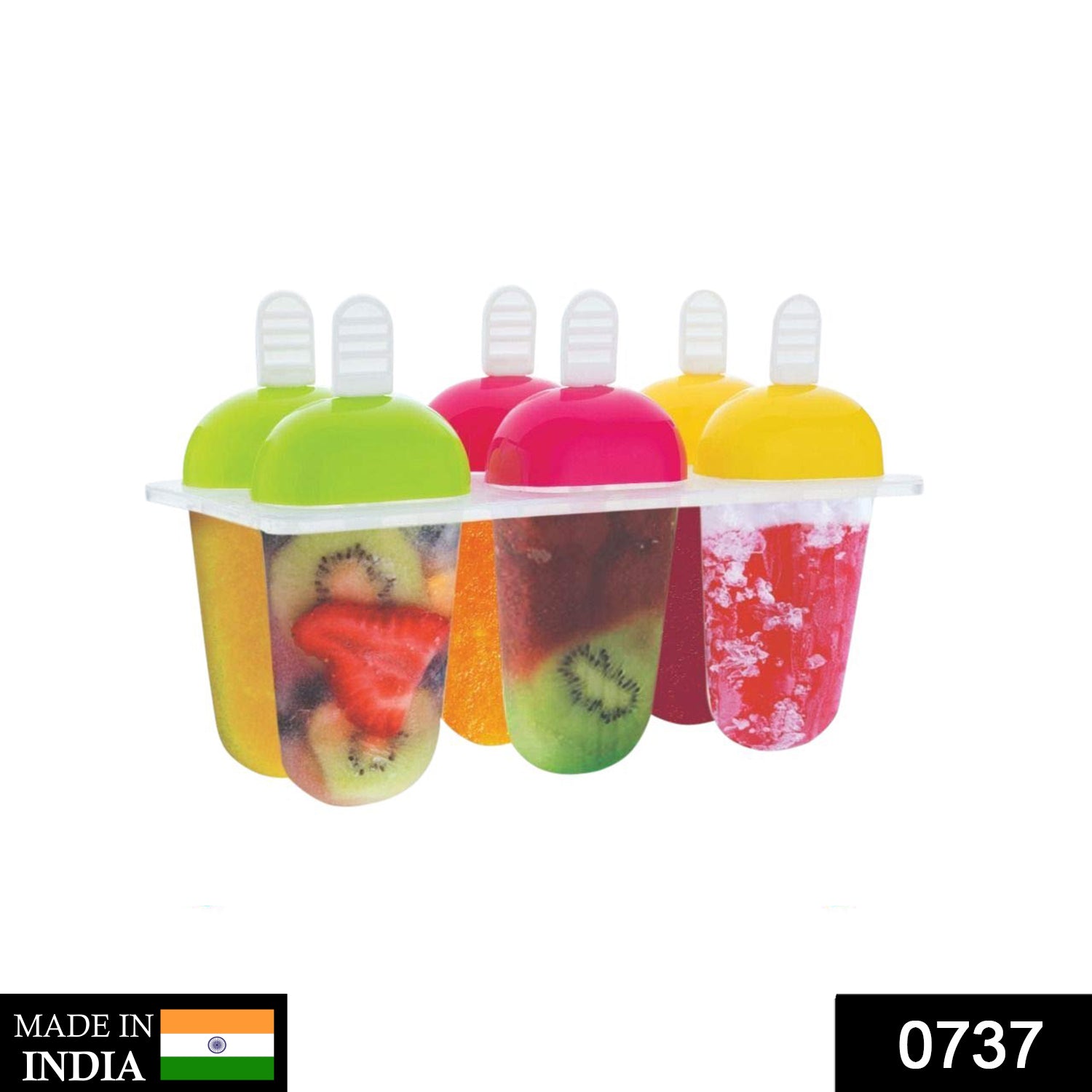 0737_ice_candy_maker6 Pcs Multicolor Polypropylene Ice Mold, Kulfi Maker/Stick/Cream/Candy Color Assorted