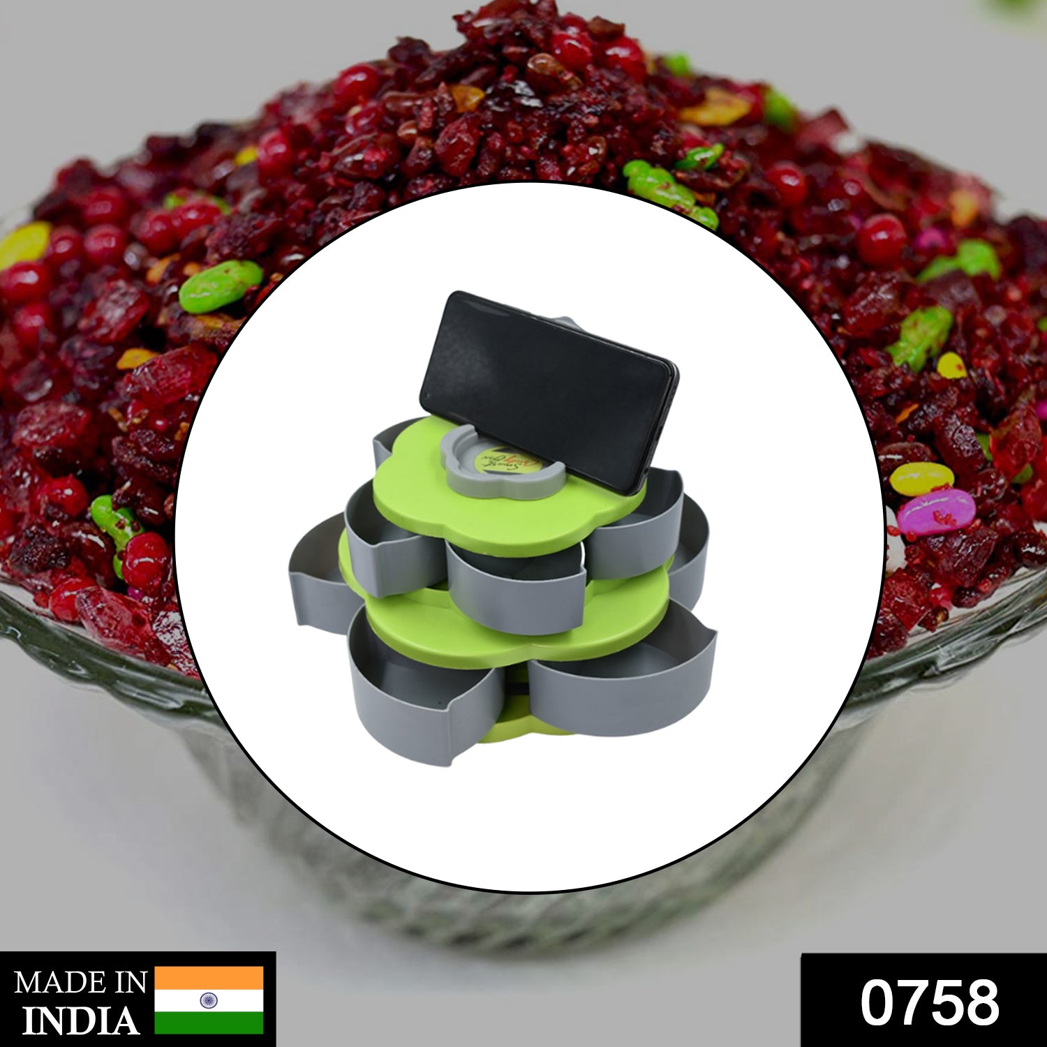 758 Maitri Double Layer Rotary Storage Box Flower Design Wedding Snack 10 Grid Candy Box