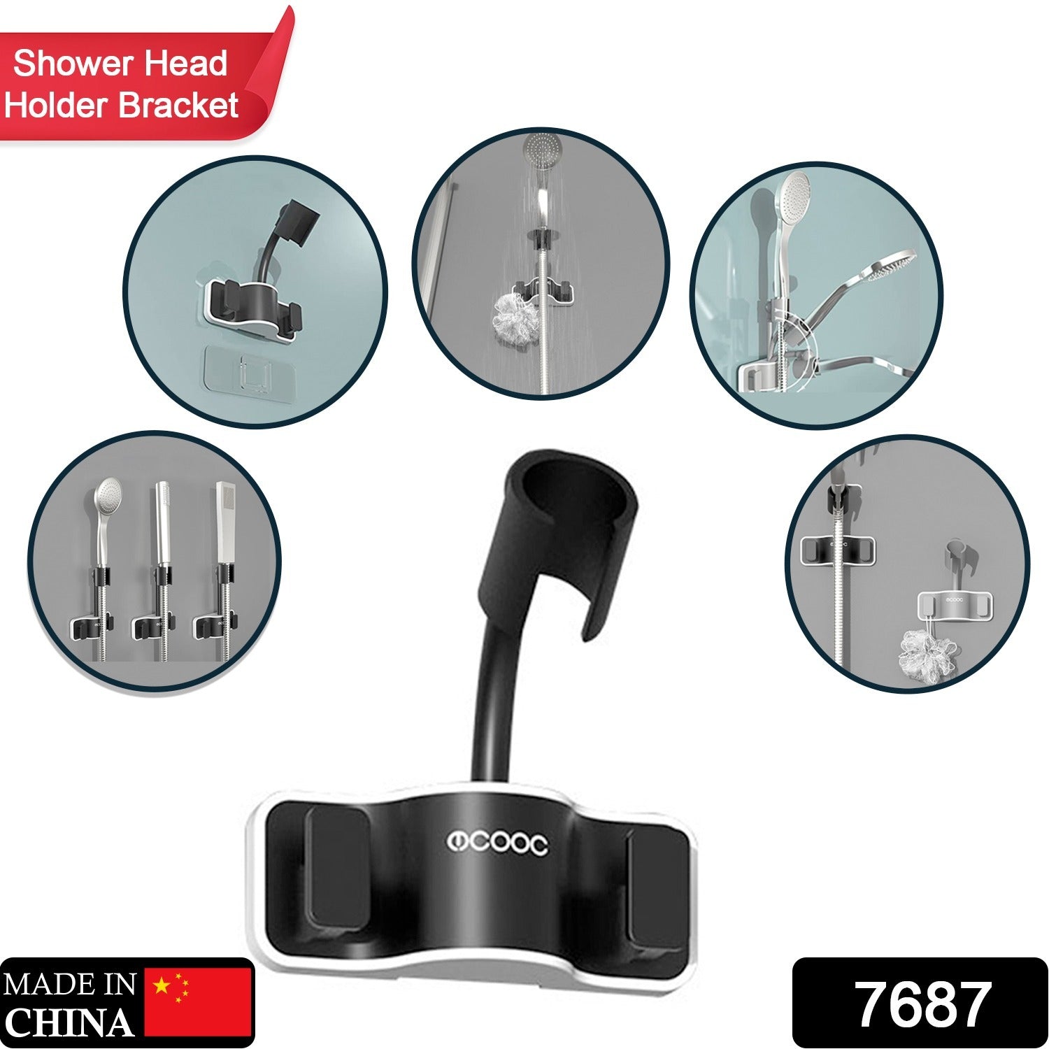 7687 Shower Head Holder Bracket Adjustable   Showerhead Wall Mounted Suction Bracket for Bathroom