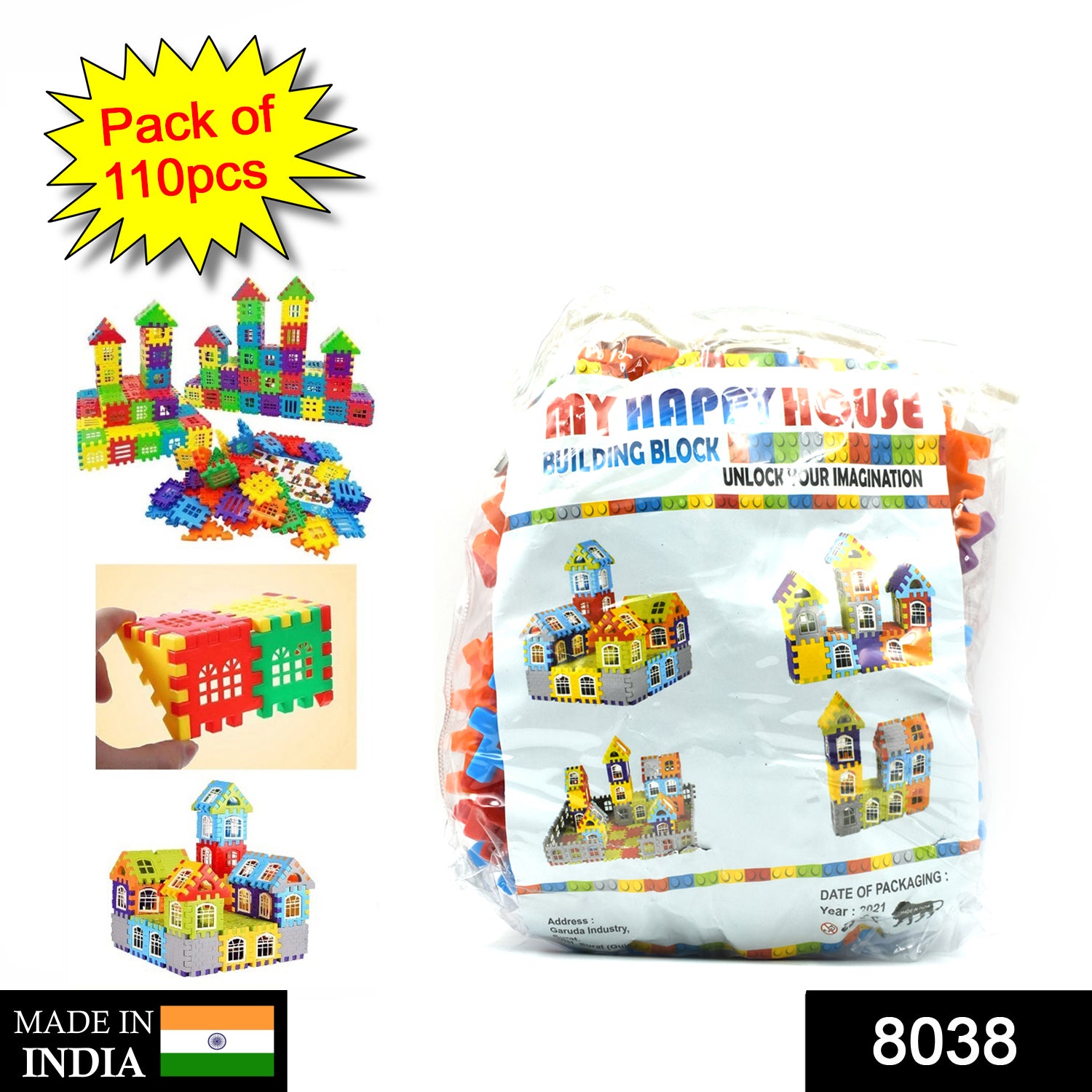 8038  Blocks House Multi Color Building Blocks with Smooth Rounded Edges (110Pc Set)