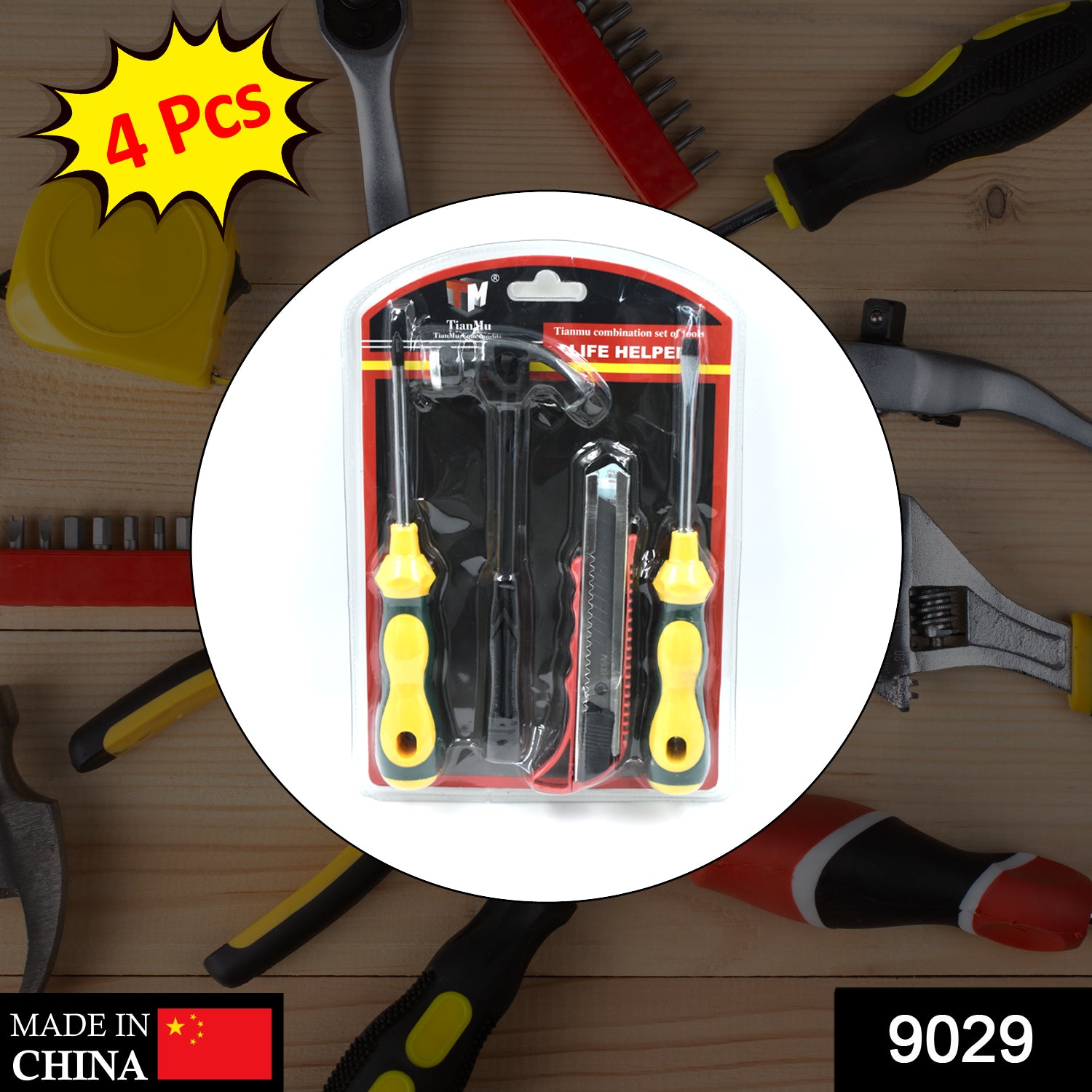 9029 4 Pc Helper Tool Set used while doing plumbing and electrician repairment in all kinds of places like household and official departments etc.