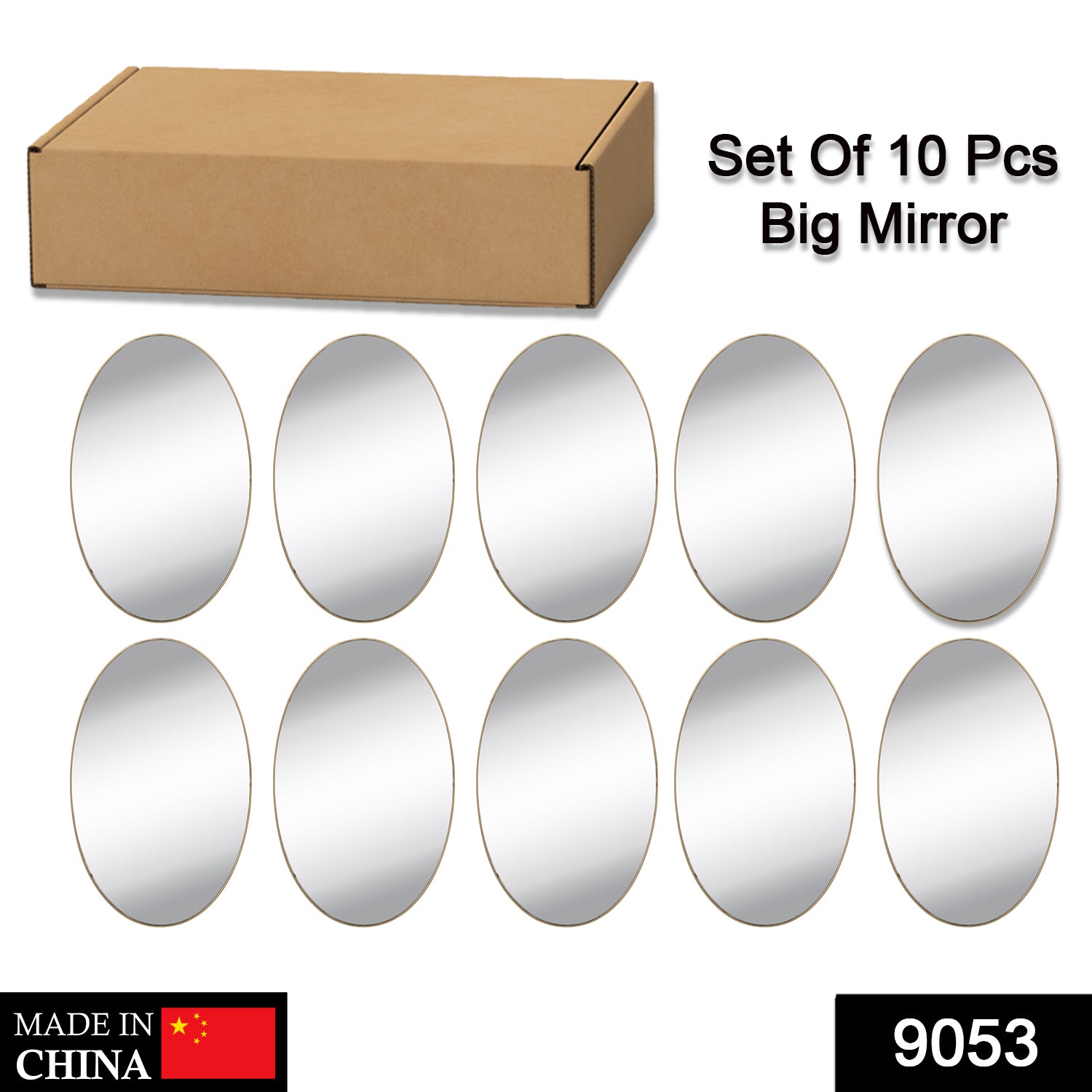 9053 10PC BIG OVAL ADHESIVE-BATHROOM-MIRROR-WALL