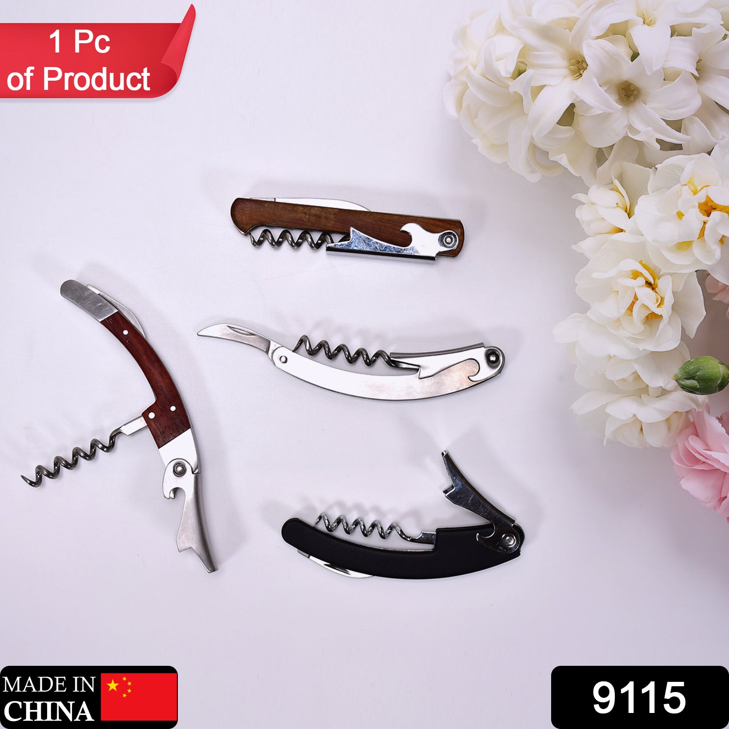 9115 Multifunction Wine Bottle Corkscrew Opener | 3 in 1 Folding Bar Tool Set | Stainless Steel Barware Accessories