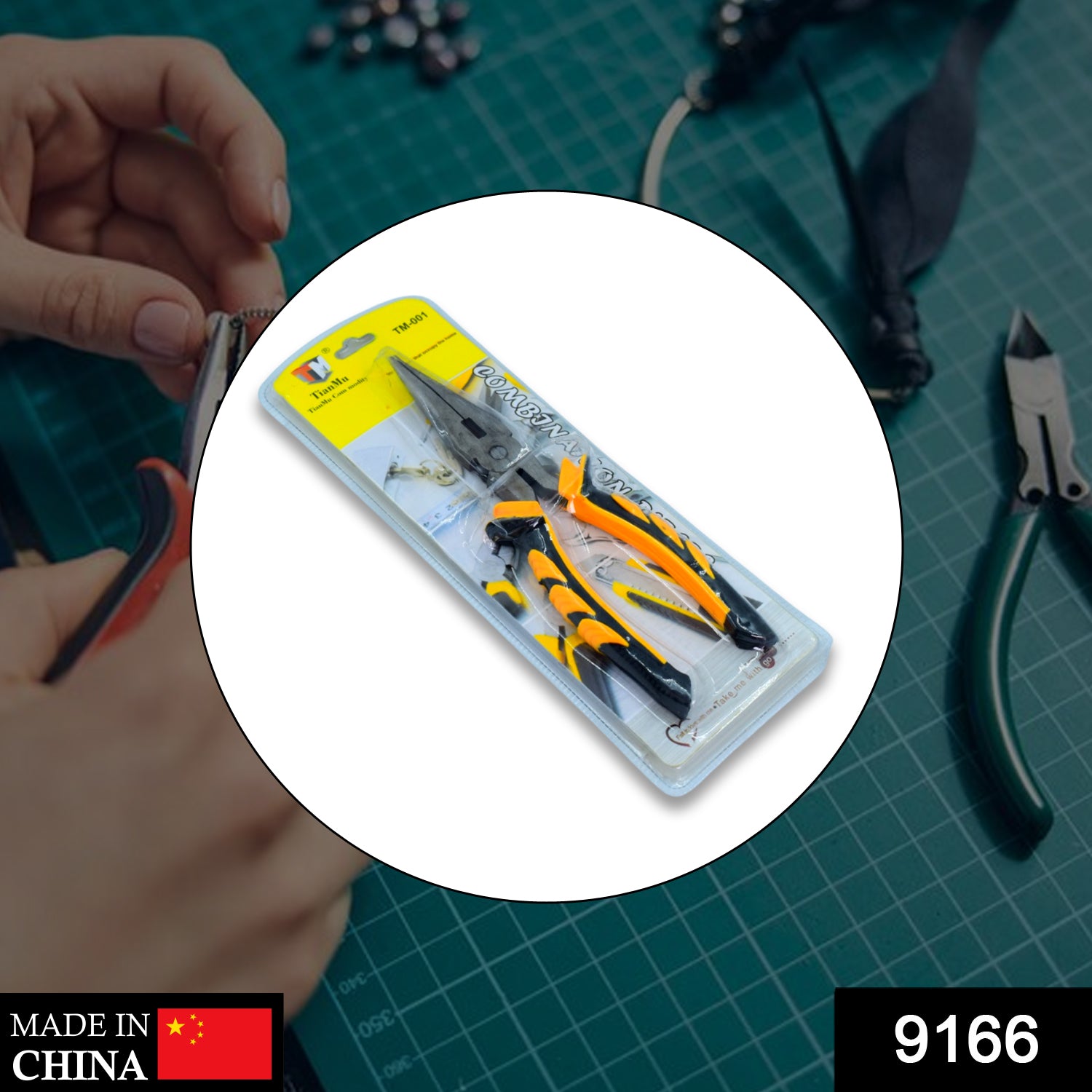 9166 Sturdy Steel Combination Plier Double Color Sleeve